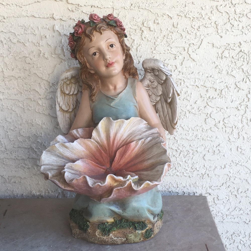 Seated Fairy/Angel Holding Flower Bowl
